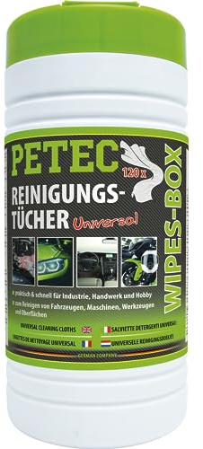 PETEC Reinigungstücher Wet Wipes 120 Feuchttücher Box Feuchte Allzwecktücher zur Reinigung von Auto, Cockpit, Display Putztücher Werkstatt 82120