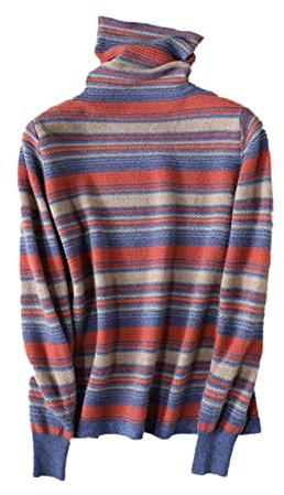 Dam kashmirtröja polokrage varm ull stickning jumper kvinnlig vintage randig pullover, Rosa, L