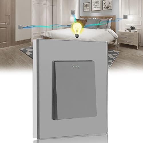 BSEED Light Switch 1 Gang 3 Way Wall Intermediate Switch,Screwless 10A Rocker Tactile Glass Light Switches Grey Crystal Toggle Switch