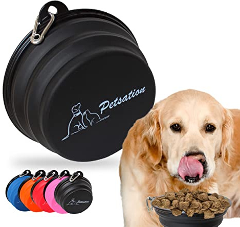 PETSATION – Gamelle pour Chien Pliable [L'Original] – Bol de Voyage, écuelle, Abreuvoir pour Chien – idéal pour Les Voyages, promenades et Le Quotidien – Léger, Compact (Noir, 1000ml)