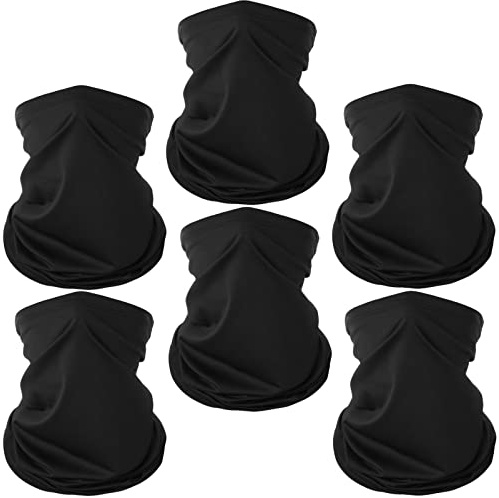 6 Pack Neck Gaiter Balaclava Bandana Gator Face Mask Scart Cover Breathable Sun Protection Headwear for Men Women (6 Pack Black)