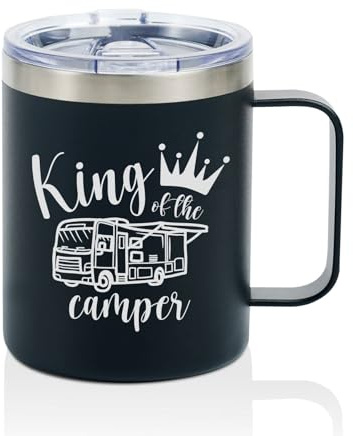 Onebttl King of the Camper RV Gifts for Men, Camper Accessories for Inside, Coffee Mug for Motorhome Trailer Van Life, Camping Stainless Steel Insulated 350ml/12oz