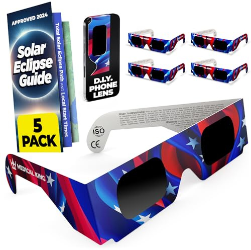 Medical king Solar Eclipse Glasses (5 pack) 2024 CE and ISO Certified Safe Shades for Direct Sun Viewing Approved 2024