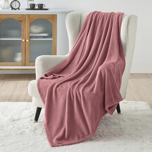 Bedsure Fleece Throw Blanket for Bed - Soft Cosy Fluffy Blankets for Sofa, Warm Double Throws for Audlts, Dusty Rose, 150x200 cm