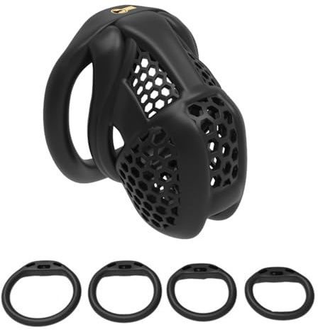 Hdynasty Petite Cage de sécurité verrouillable en nid d'abeille pour Hommes, ventilée et Respirante, avec Quatre Anneaux Plats Fixes (Noir, Small)