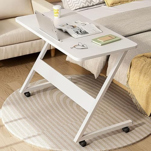Overbed Tisch mit Rädern, Z-förmiger Beistelltisch, rollender Nachttisch mit Rädern, Laptoptisch, für kleine Räume, Arbeitszimmer und Lesehaus, Krankenhaus(White,Height 30)