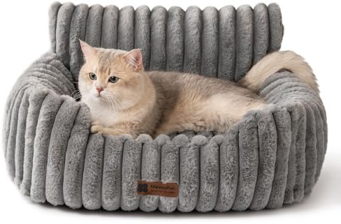 MEWOOFUN Dog Sofa Bed - Cat Beds for Indoor Cats Soft and Fluffy, Cat Sofa Bed Small Calming Dog Bed with Removable Washable Cover (Grey, 61x48x30)