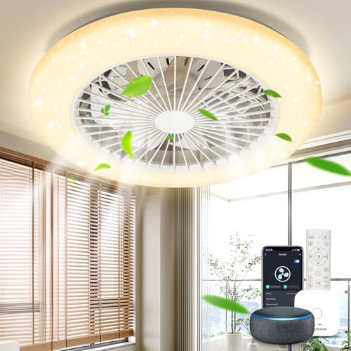 Aigostar- Ventilatore da Soffitto con Luce, Compatibile con Alexa, LED 40W, 4400LM, 2700K-6500K Dimmerabile, Plafoniera Ventilatore Soffitto con Telecomando e Gateway, Silenzioso, 6 Velocità, φ50CM