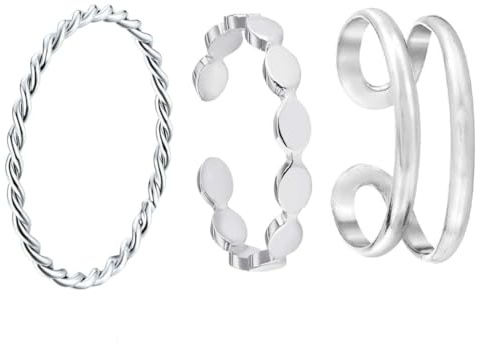 LIUJZZJ Bague Argent Femme Acier Inoxydable Ouvert Réglable Bagues à la mode pour femmes Hypoallergénique Empilables Orteil Lot Bague pour Femmes Filles (B)
