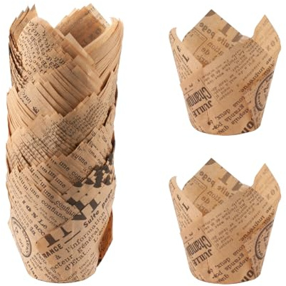 150 Pcs Caissette Muffins Papier, Caissettes Cupcake, Moules à Cupcakes et Muffins, caissettes à muffins en papier tulipe pour mariages, anniversaires et autres fêtes (papiers journal brun)