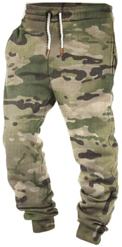 Combat Camo Trousers Men Camouflage Army Military Tactical Pants Cuffed Elastic Waist Casual Cargo Trousers Classic Fit Thermal Drawstring Outdoor Work Pants