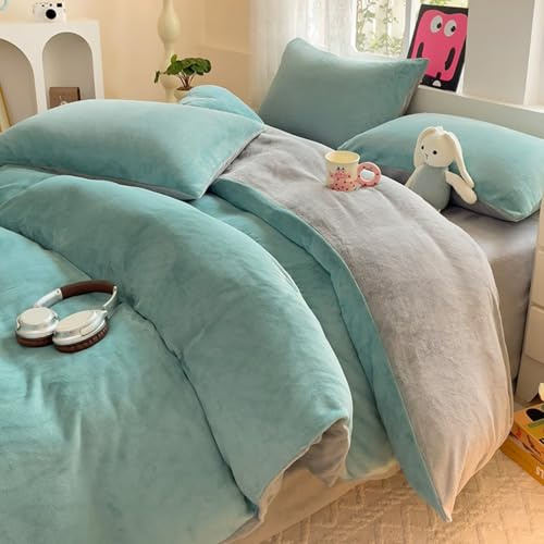 Morbuy Funda Edredón Franela, Funda Nórdica de Terciopelo Suave Estilo Bloque Color Ropa de Cama Invierno para Individual Matrimonial, Cama 90 105 135 150 160 180 (Azul,200x230cm)