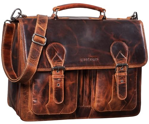 STILORD Kronos Aktentasche Leder Herren Lehrertasche Leder-Tasche Büro Business groß Arbeitstasche Umhängetasche Vintage Echtleder aufsteckbar Farbe:Milano - braun