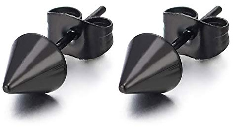 Petit Noir Pointes Flèche Boucles d'oreilles pour Homme Femme - Clous d'oreille - Acier Inoxydable - 2 Pièces