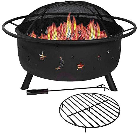 RANRANHOME Brasero Foyer Extérieur De Jardin, Panier Á Feu pour Portable Acier Chauffage en Fonte Fire Pit Terrasse De Jardin Fire Bol Cheminée avec Tisonnier Et Pare-Étincelles
