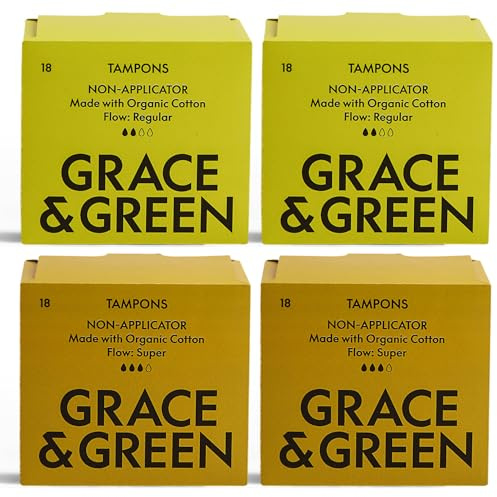 Grace & Green Non-Applicator Tampons, Regular & Super Size, 72 Pack
