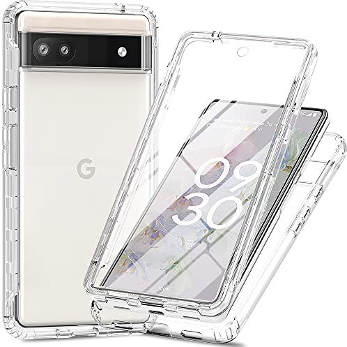 RonRun Hülle für Google Pixel 6a mit Displayschutz, 360° Grad vollschutz Stoßfest Handyhülle Transparent Silikon Bumper Cover für Hülle für Google Pixel 6a - Transparent