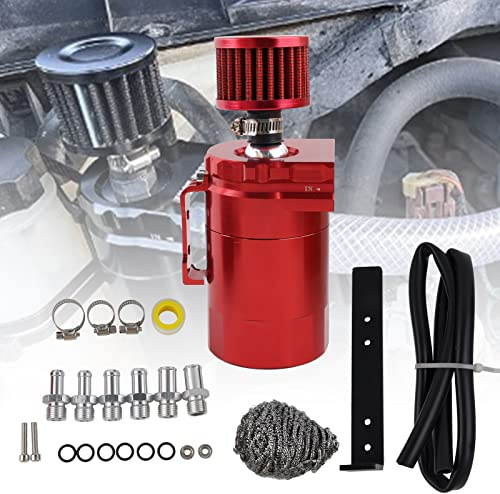 BAGARAATAN Universal Oil Catch Can Tank，Aluminum Oil Separator Catch Can with Breather Filter 300ml（Red）