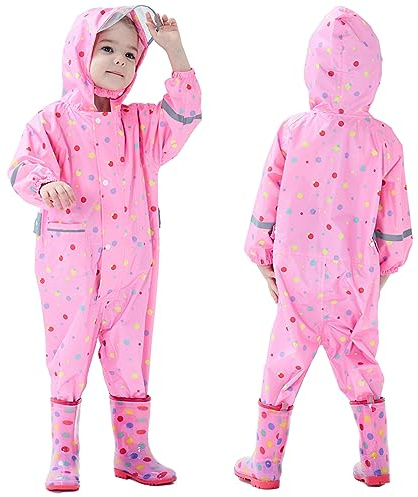 Enfant Imperméable, Combinaison de Pluie Garçon Fille Imperméables pour Enfants Garçons Filles Poncho de Pluie Léger Vestes de Pluie Dessin Animé Mignon Réutilisable Vêtements de pluie