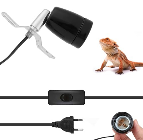 Portalámparas de Calefacción E27 de Cerámica Con Cable - Lámpara de Calor para Reptil y Acuario - Foco UV de Filamento para Terrario