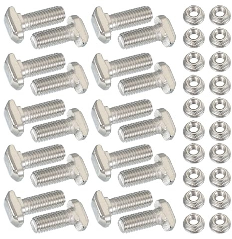 PATIKIL M8 x 20 mm T-Slot Bolts, 1 Set Drop-in Bolt Hammer Head with Hexagon Flange Nuts T-Bolt Stud Sliding Screw for 30 Series Aluminum Extrusion Profile, Silver