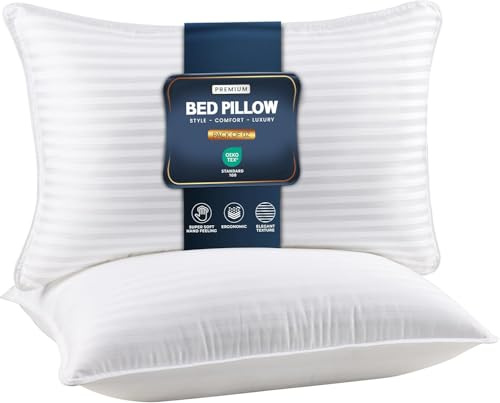 Utopia Bedding Pillows 2 Pack, (UK Standard) Polycotton Cover Hotel Quality Luxury Bed Pillow for Back, Stomach or Side Sleepers