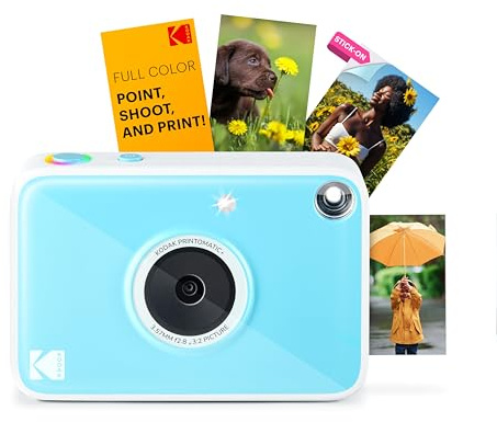 Kodak Printomatic+ Appareil Photo numérique instantané 10 MP, Impressions Couleur sur Papier Photo Zink 2 x 3 (5,1 x 7,5 cm) à Dos adhésif, indicateur d'état LED RV, Bleu