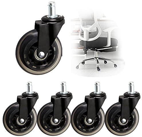 5er-Pack Bürostuhlrollen, optional mit Bremse, Möbelrollen, Transportrollen, robuste Gummiräder für Hartholzböden und Teppiche, schwarz