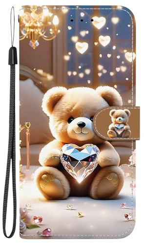 TUUTPU Handyhülle für Samsung Galaxy A16 5G/4G Hülle, PU Lederhülle Klappbar Flip Case Tasche Magnet Kartenfach Standfunktion Schutzhülle Wallet Kartensteckplätzen Muster Motiv Klapphülle, Diamantbär