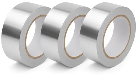 WINSOME Aluminum Foil Tape (50mm X 10m) | Strong Adhesive Foil Tape Heat Resistant Waterproof Tape for Leaks and Outdoor Use, Insulation, Sealing and Exhaust Repair (Pack of 3)