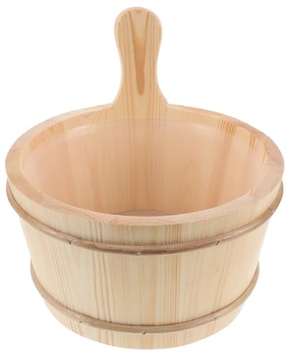 Gatuida 1 Set Sauna Accessories Set - Wooden Bucket With Plastic Liner 4L - Wooden Hot Tub Barrel And Water Scoop For Steam Rooms Showers Garden Watering