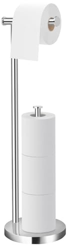 Toilet Roll Holder Free Standing,Bathroom Toilet Paper Holder with Heavy Base,Anti-Slip&Non-rust Chrome Toilet Roll Holder,2-in-1 Toilet Roll Stand Holds 4 Rolls Storage,Loo Roll Holder Free Standing