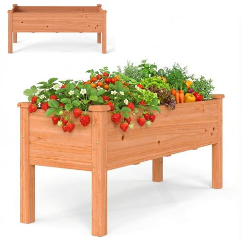 HOMASIS Jardinière Surélevée avec Étagère, Bac à Plantes en Bois de Sapin avec Trou de Drainage, Parterre de Fleurs Surélevé pour Jardin, Balcon, Terrasse (Orange)