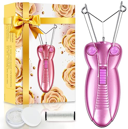 Electric Women Facial Hair Remover, EC VISION Ladies Beauty Epilator Trimmer Facial Cotton Threading Hair Shaver (Pink)