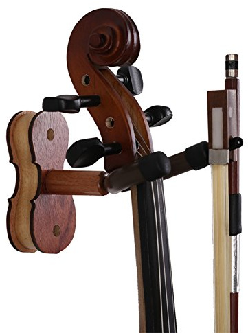 Hardwood Violin Hanger, Rosewood Grain Violin hook with Bow Hanger for Home & Studio Wall Mount Use
