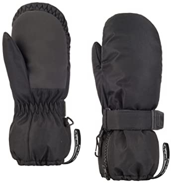 Highcamp Kids Long Cuff Winter Snow Ski Mitten with Zipper Waterproof Gloves for Toddler Boys Girls-Black,M (6-8 Y)