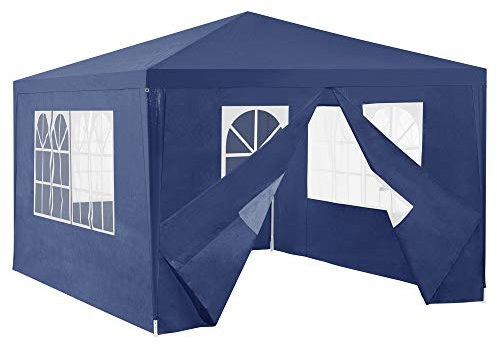 casa.pro Carpa Pabellón para Jardín Wedau Carpa Plegable Gazebo Cenador de Jardín Estructura de Acero Terraza Patio 400 x 300 x 255 cm - Azul Oscuro