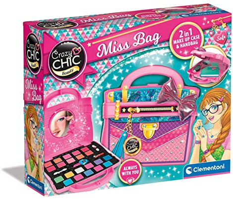 Clementoni Crazy Chic - Miss Bag Trousse, Cofanetto Borsetta con Trucchi Lavabili per Bambina, Set Cosmetici Make Up 6+ Anni, Idea Regalo Creativo, 18734