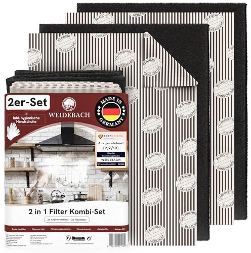 WEIDEBACH® 2x 2in1 Dunstabzugshauben Filter Set mit AKTIVKOHLE & FETTFILTER, 57x47 cm [zuschneidbar] – nur 1,2 cm dick –, Dunstabzugshauben-Filter, Kombifilter Abzugshaube, Aktivkohlefilter Dunstabzug