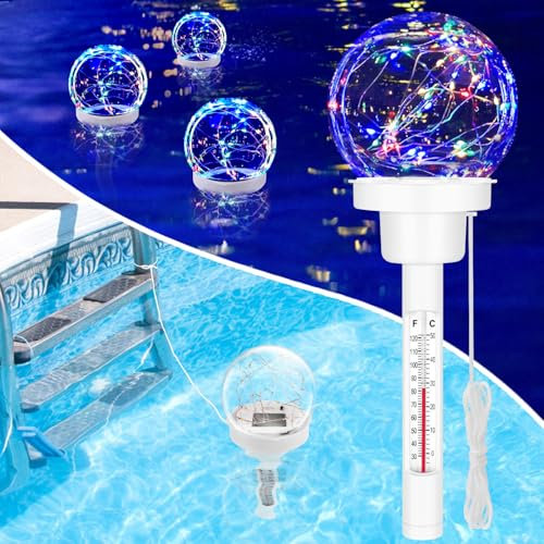 Dreamtop Termometro Piscina Galleggiante con Luce, Solare Termometro Piscina Facile da Leggere di Notte, Impermeabile IP68 Termometro Luci Galleggianti Piscina per Acquario Laghetto Idromassaggio Spa