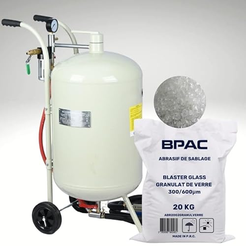 BPAC Sableuse Mobile 75 L + Abrasif Granulat de Verre 20 KG 300-600 - Kit Sablage de Sableuse Mobile avec un Sac d'Abrasif