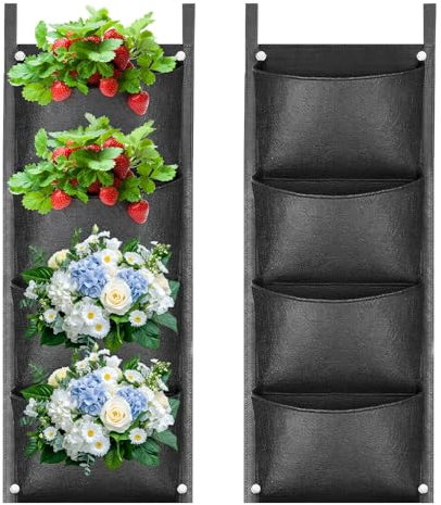 ACTOYS Sac à Plantes Mural, 4 Poches Sacs de Plantation Murale, Sac de Plantation Vertical, Poche Mur Vegetal, Jardin Vertical Exterieur pour Balcon, Extérieur, Jardin, Cour