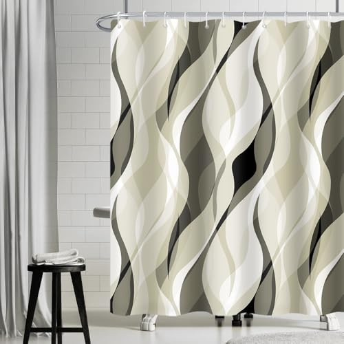 Uiiooazy Tenda Doccia Antimuffa, Tenda da Doccia 180x180cm Verde Righe Sfumata Grigio Banda Moderna Tende da Bagno Tessuto Lavabile Impermeabile Poliestere Tende per Vasca da Bagno con 12 Anelli