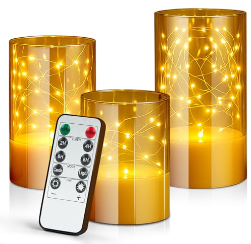 KIYTARBOO LED Kerzen Lichterkette 3PCS Flammenlose, Dimmbar Batteriebetriebene Kerzen, Unzerbrechliche Led Kerzen mit Fernbedienung und Timer, für Weihnachtsdekoration, Wohnkultur, Hochzeiten, Zimmer