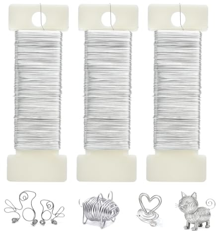 TNSLAND 3 Pièces 50m fil de fer souple, ø 0,3 mm rouleaux de fil de bricolage argent filin metallique fin pour diy fabrication de bijoux bouquet fleurs enroulement couronne
