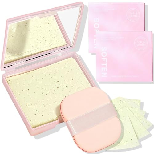 300-Sheet Oil Blotting Sheets for Face - Blotting Paper for Oily Skin with Mirror & Puff - Oil Absorbing Sheets for Makeup, Controls Excess Grease, Gentle on The Face