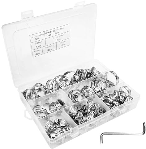 Myrindor 73 pezzi Fascette Stringitubo, Fascetta Inox, Collari per Tubi, Morsetti per Tubo in Acciaio Inossidabile, Set di Morsetto a Vite Regolabili, Kit Assortito di Hose Clamp Regolabile