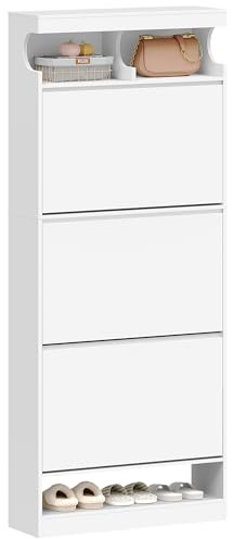 Hzuaneri Schuhschrank, Schuhaufbewahrung, Holz Schuhkipper, Schuhregal, Offenes Fach, Trennwand Verstellbar, 18-21 Paar, Große Kapazität für Flur, Garderobe, 3 Klappen (60B cm), Weiß SR63103X