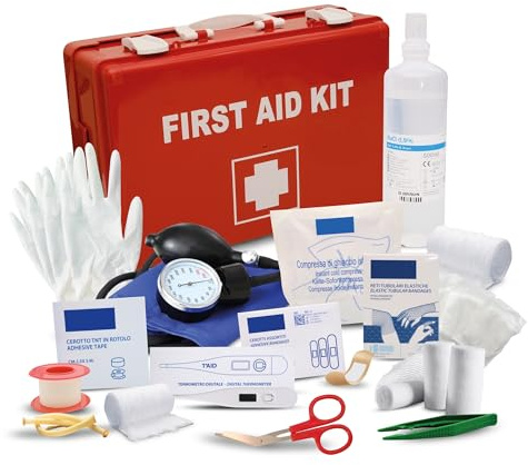 DETERMONDO Kit Pronto Soccorso con Allegato 1 Conforme al DM 388/DL81 per Aziende oltre 3 Dipendenti Cassetta Rigida con Staffa da Muro Formato Professionale Made in Italy