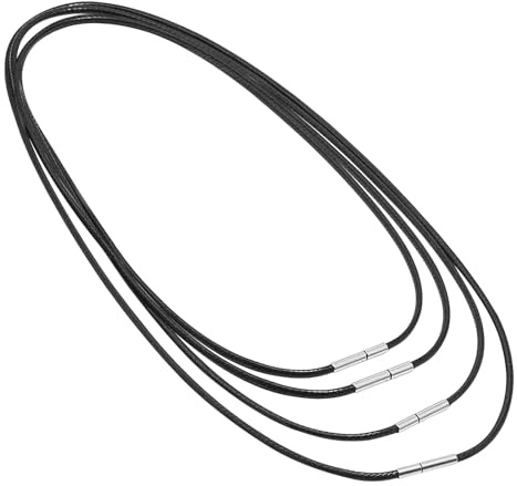 Simsky 4 piezas de correa de cuero para cadenas, 3 mm de ancho y negro – Collar de piel sintética con cierre para hombre (collar de cuero para hombres) – Juego de correas de cuero perfecto para